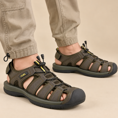 FUEL Commando Comfortable & Breathable Men’s Flexible Fisherman Outdoor Sandals with Protective Toe Cap (Olive)