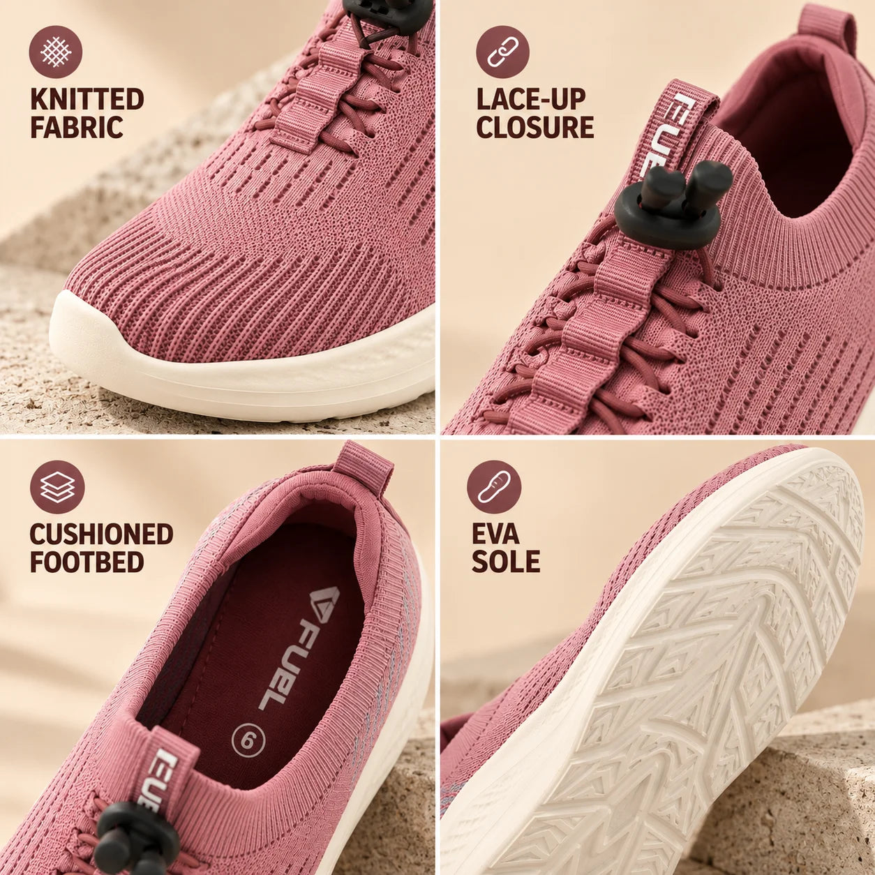FUEL Lacy Breathable & Cushioned Footbed Running & Walking Lace-Up Women's Sports Shoes (Mauve)