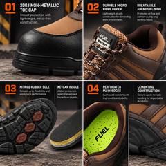 FUEL Reevon-03 Safety Shoes for Men | 200J Non-Metallic Toe Cap | Kevlar Insole | Nitrile Rubber Sole | Micro Fibre Upper | Air Mesh Lining | Industrial & Work Shoes