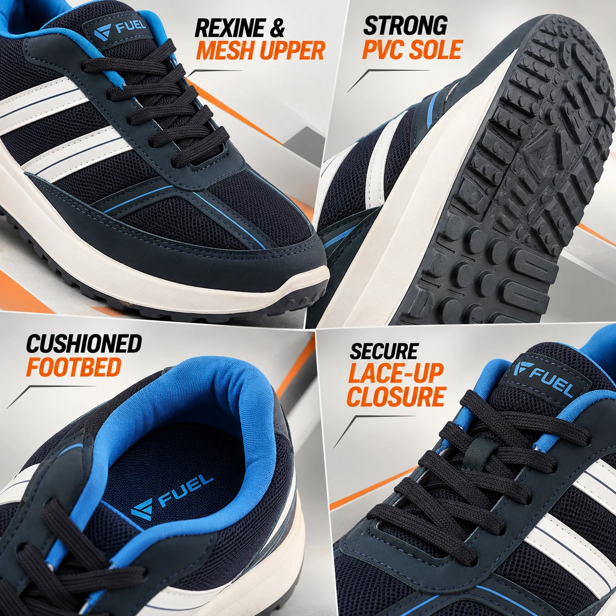 FUEL Frenzy Lightweight & Durable with Stylish Corduroy Cushioned Comfort Durable PVC Sole for Men's (Blue)