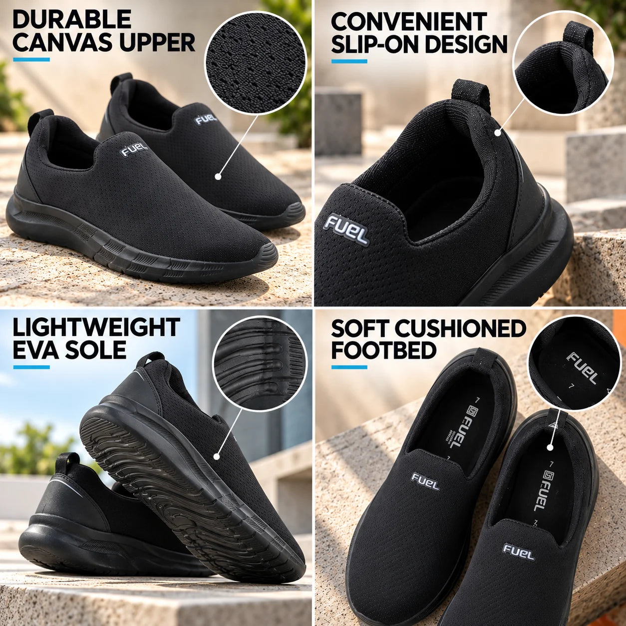 FUEL Wonder Breathable Running Shoes for Men – Ultra Comfort Fit (Black)
