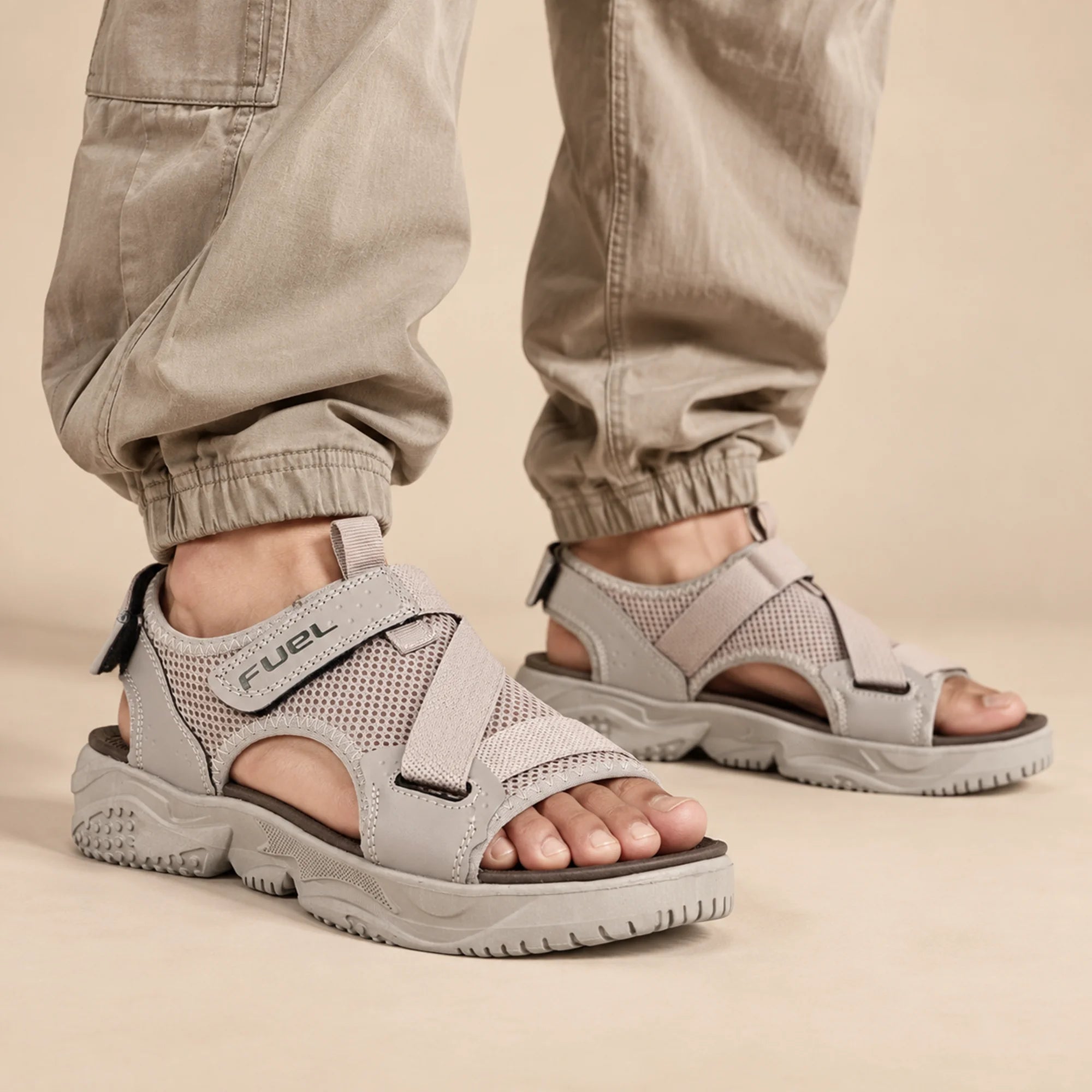 FUEL Gabbro Chunky Sports Sandals for Men (Beige)