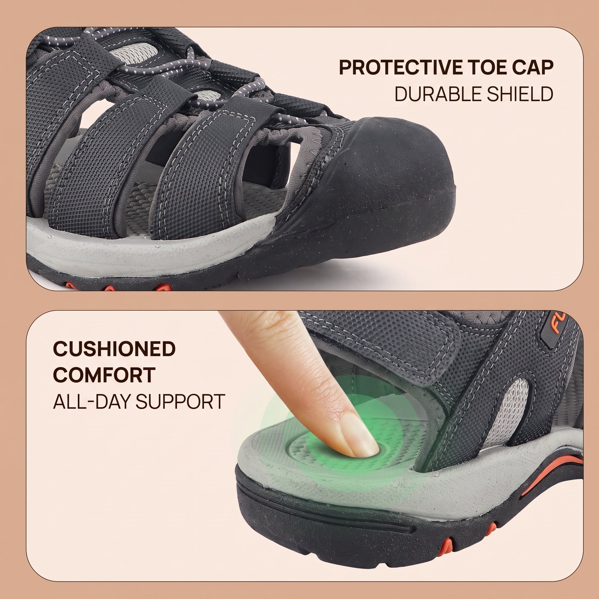 FUEL Soldier-08 Fisherman Protective Toe Cap Sandals for Men (Grey)