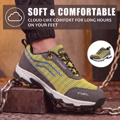 FUEL Defender EVA+Rubber Anti-Slip Sole and Breathable Mesh Upper with Lightweight Composite Toe Lace-Up Industrial Work Safety Shoes for Men's (Black)