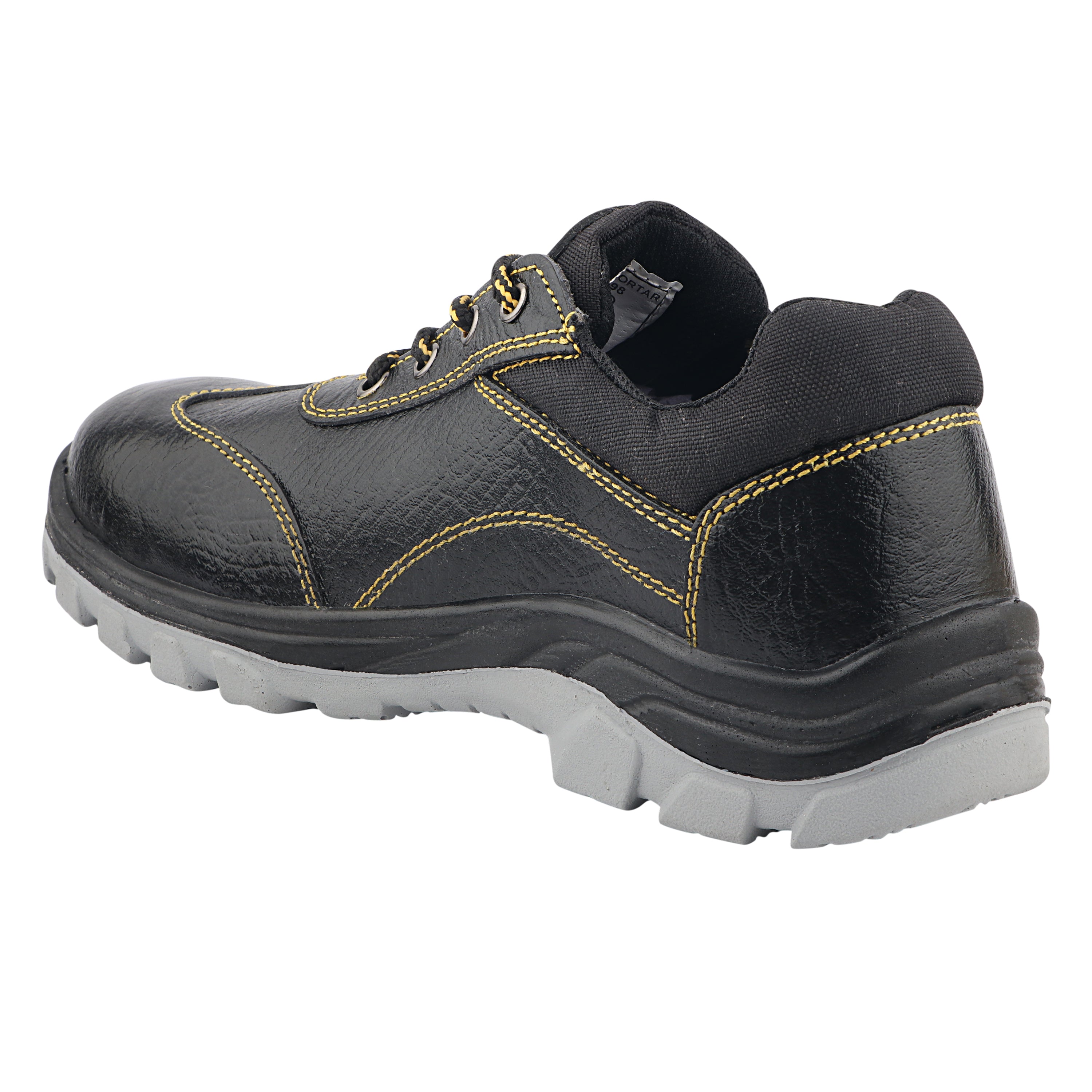 Fuel Mortar Genuine Leather Safety Shoes for Men's Steel Toe Cap With Double Density PU Sole (Black)