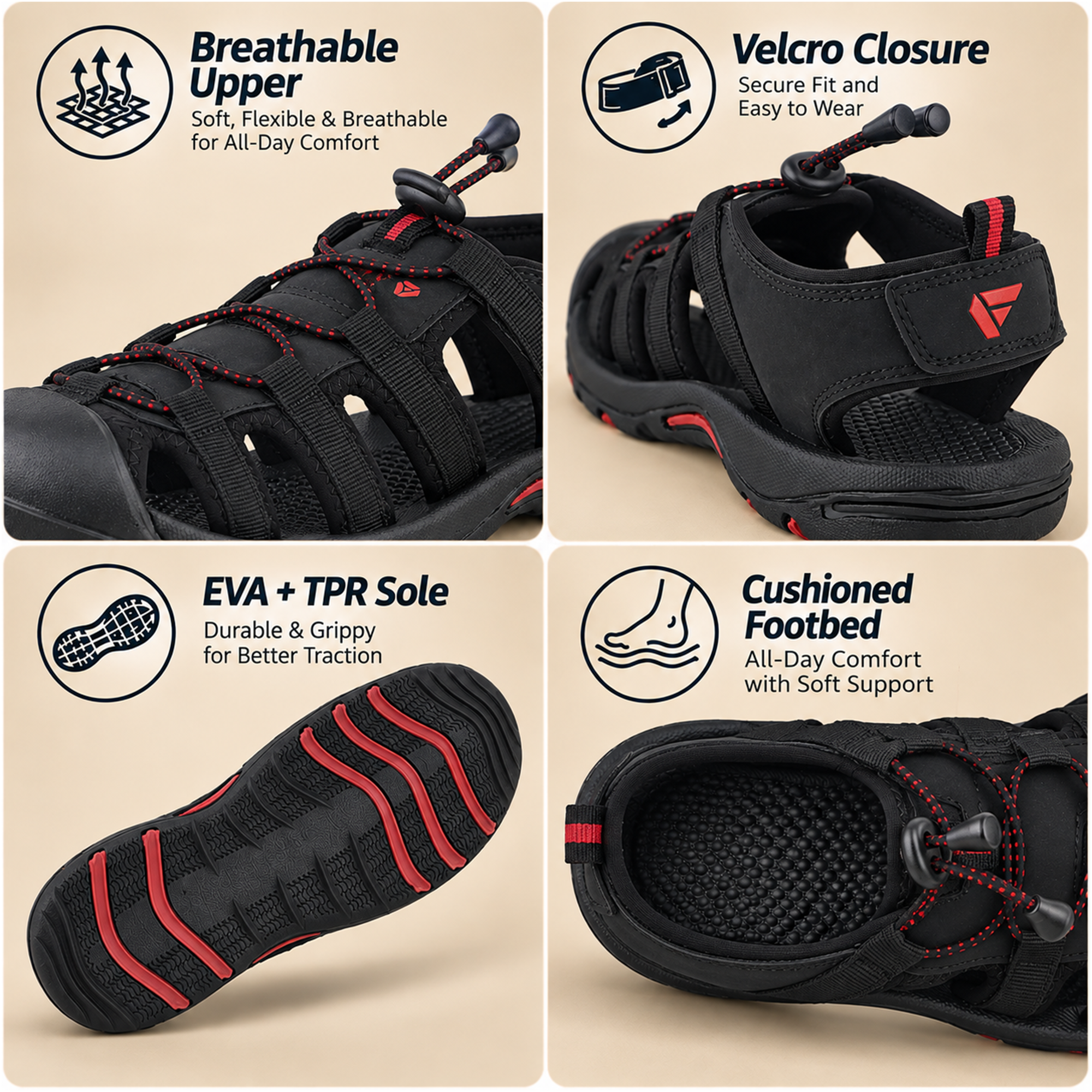 FUEL Soldier-06 Stylish Outdoor Fisherman Sandals Men (Black)