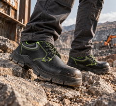 FUEL Reevon-04 Industrial Safety Shoes for Men | 200J Non-Metallic Toe Cap | Leather Upper | Kevlar Insole | Nitrile Rubber Outsole | Perforated PU In-Socks | Work Shoes
