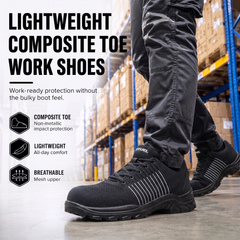 FUEL Aqua Knitted Upper in  PU Sole with 200J Composite Toe Lightweight Industrial Work Safety Shoes for Men (Black)