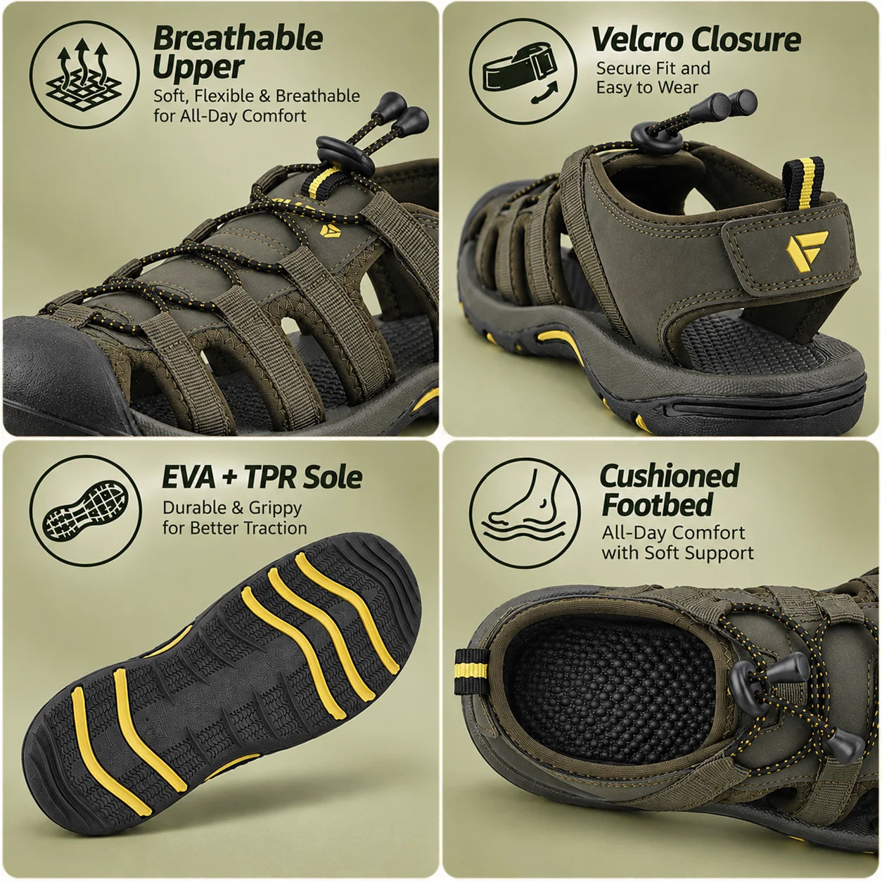 FUEL Soldier-06 Stylish Outdoor Fisherman Sandals Men (Olive)