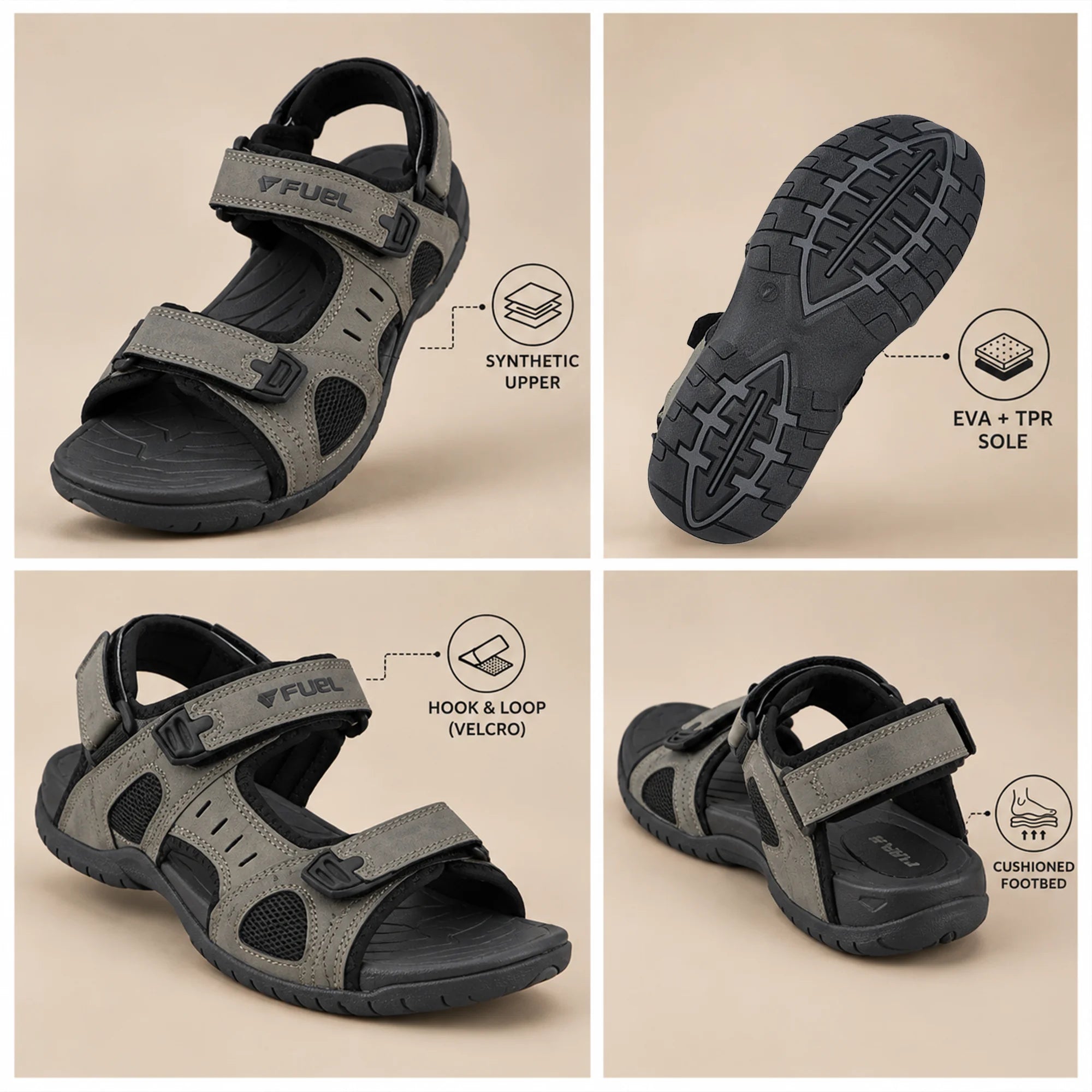 FUEL 2112-04 Casual Sports Sandal For Man (Mehndi-black)
