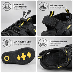 FUEL Commando Comfortable & Breathable Men’s Flexible Fisherman Outdoor Sandals with Protective Toe Cap (Black)