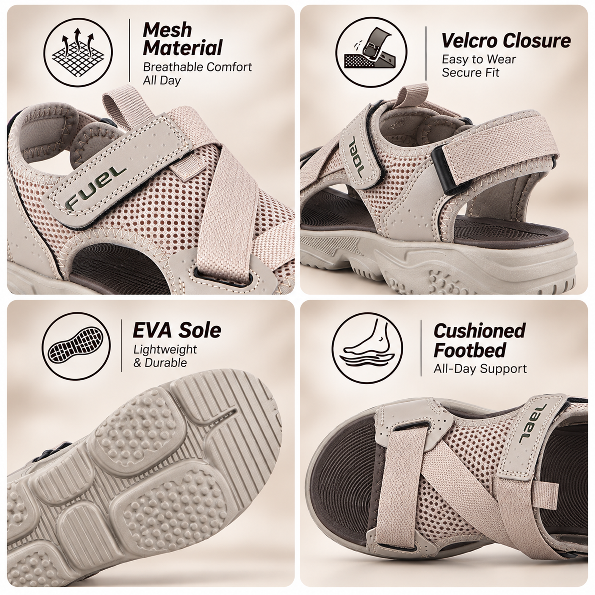 FUEL Gabbro Chunky Sports Sandals for Men (Beige)
