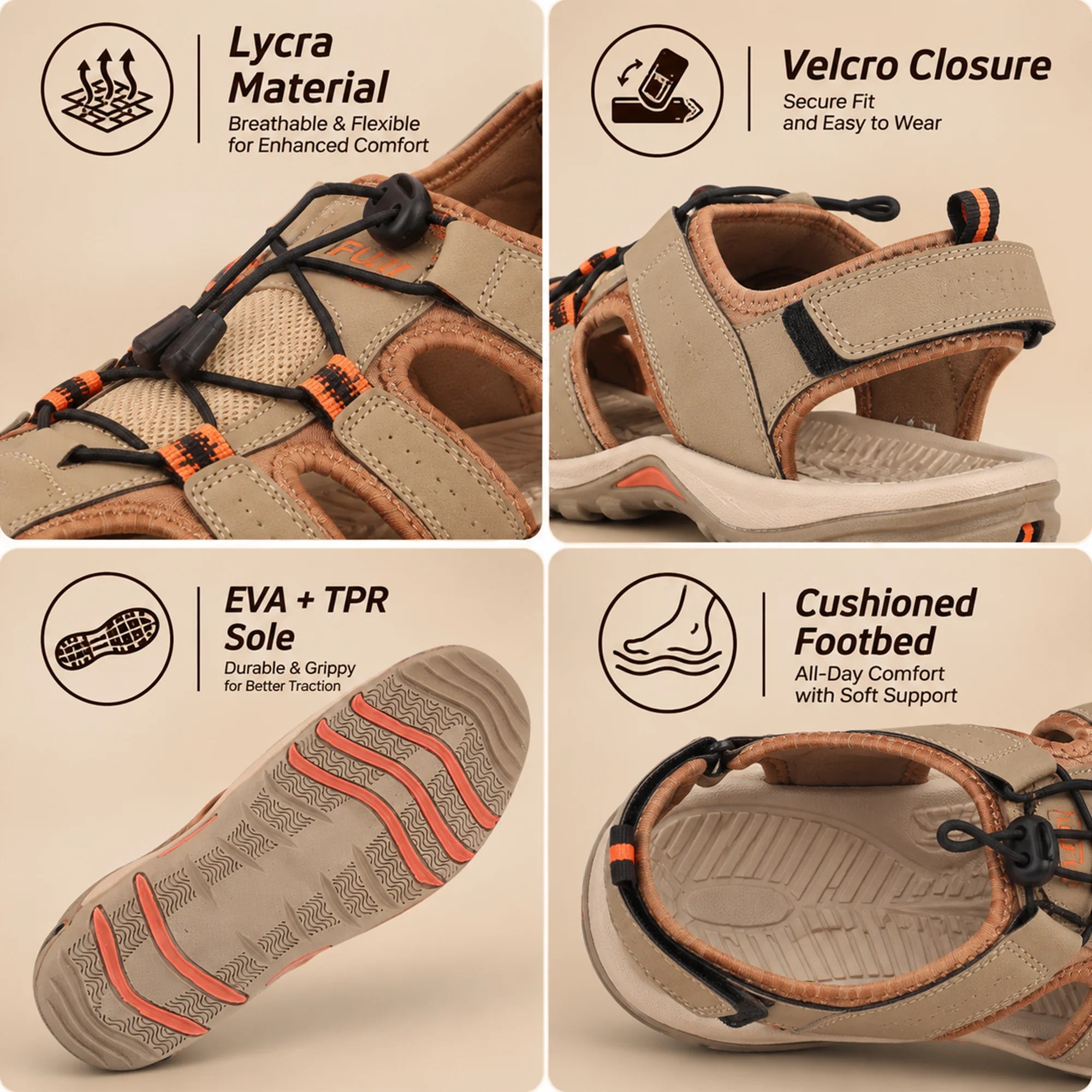 FUEL Soldier-02 Flexible Fisherman Sandals for Men (Beige)