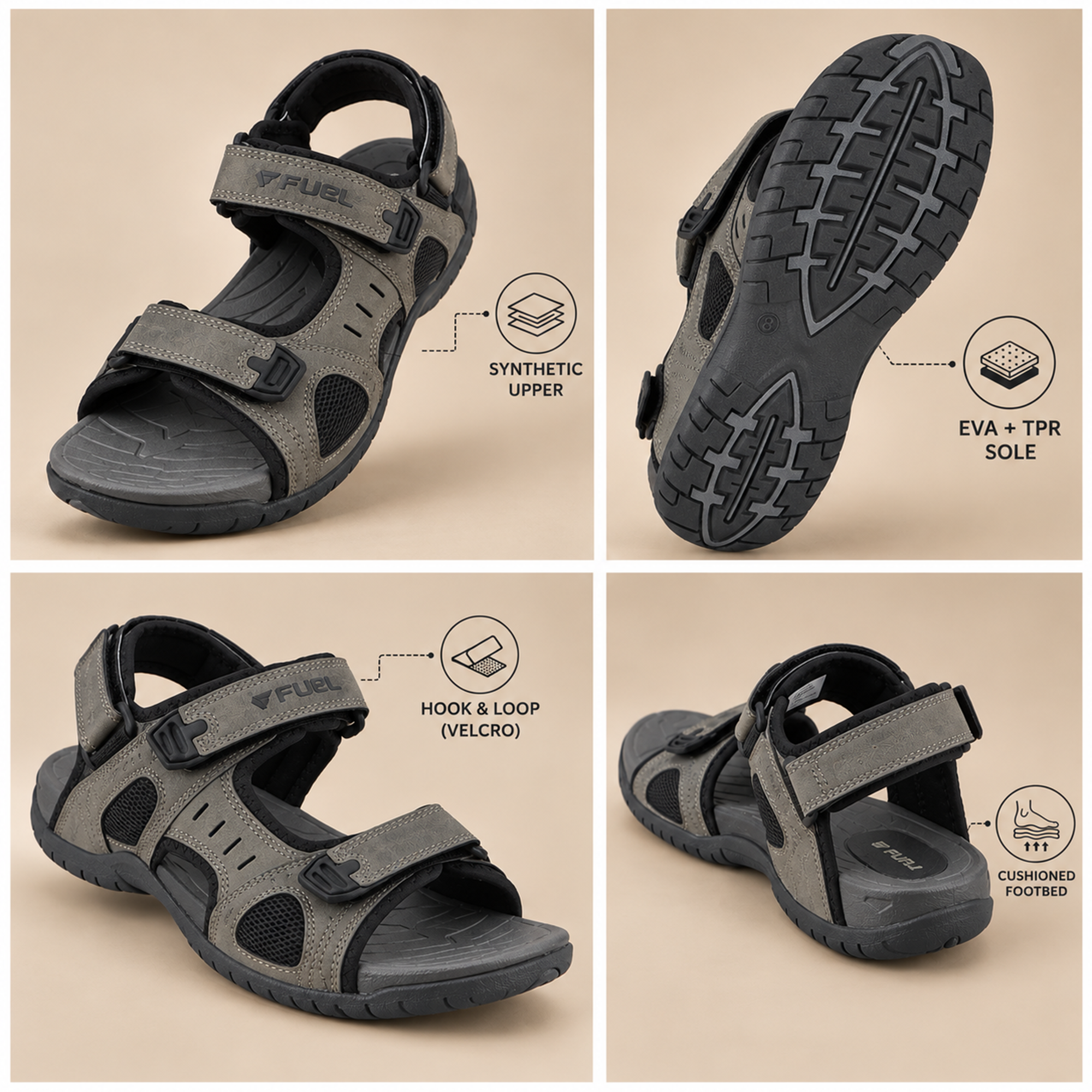 FUEL 2112-04  Casual Sports Sandal For Man (Black-Grey)