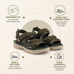 FUEL Combat-01 Breathable & Anti-Skid Outdoor Sandals For Men's (Olive)