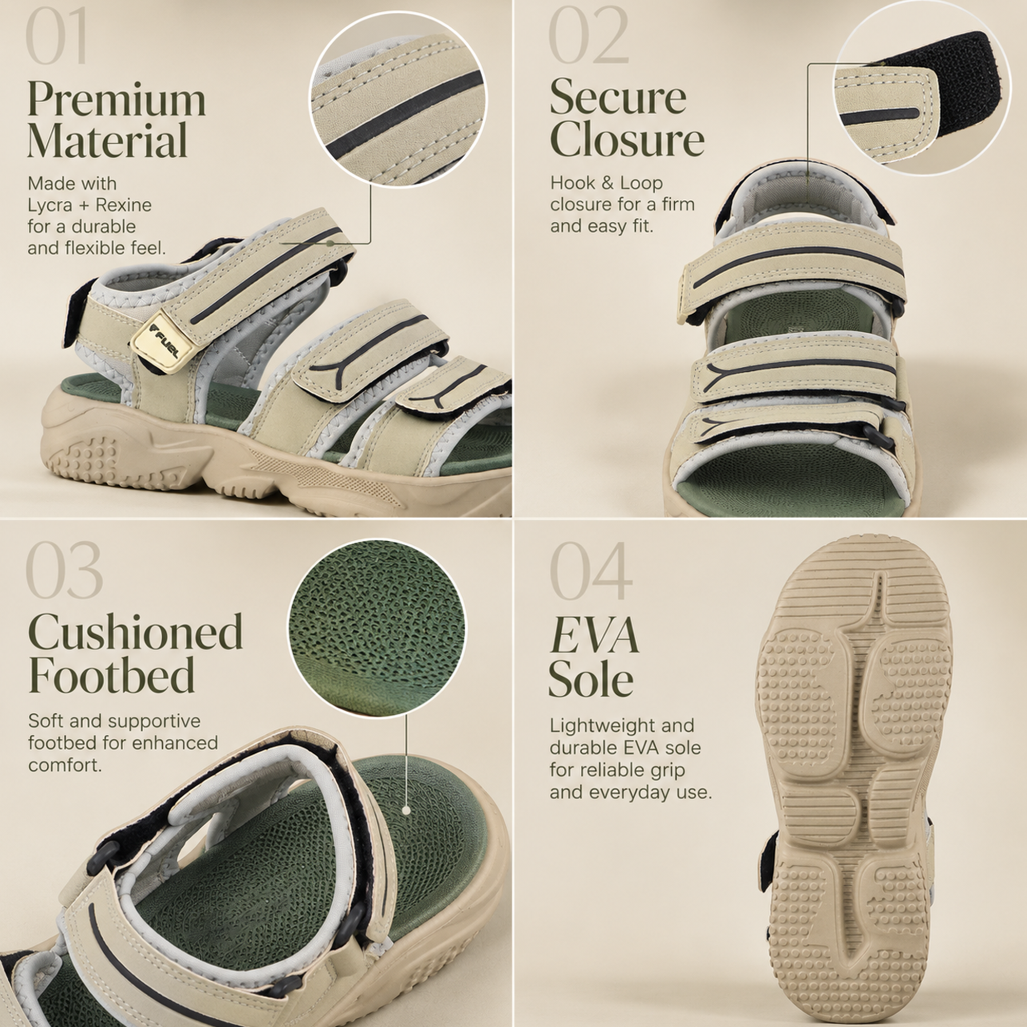 FUEL Keta Comfortable & Lightweight Sports Sandals for Men's (Olive)
