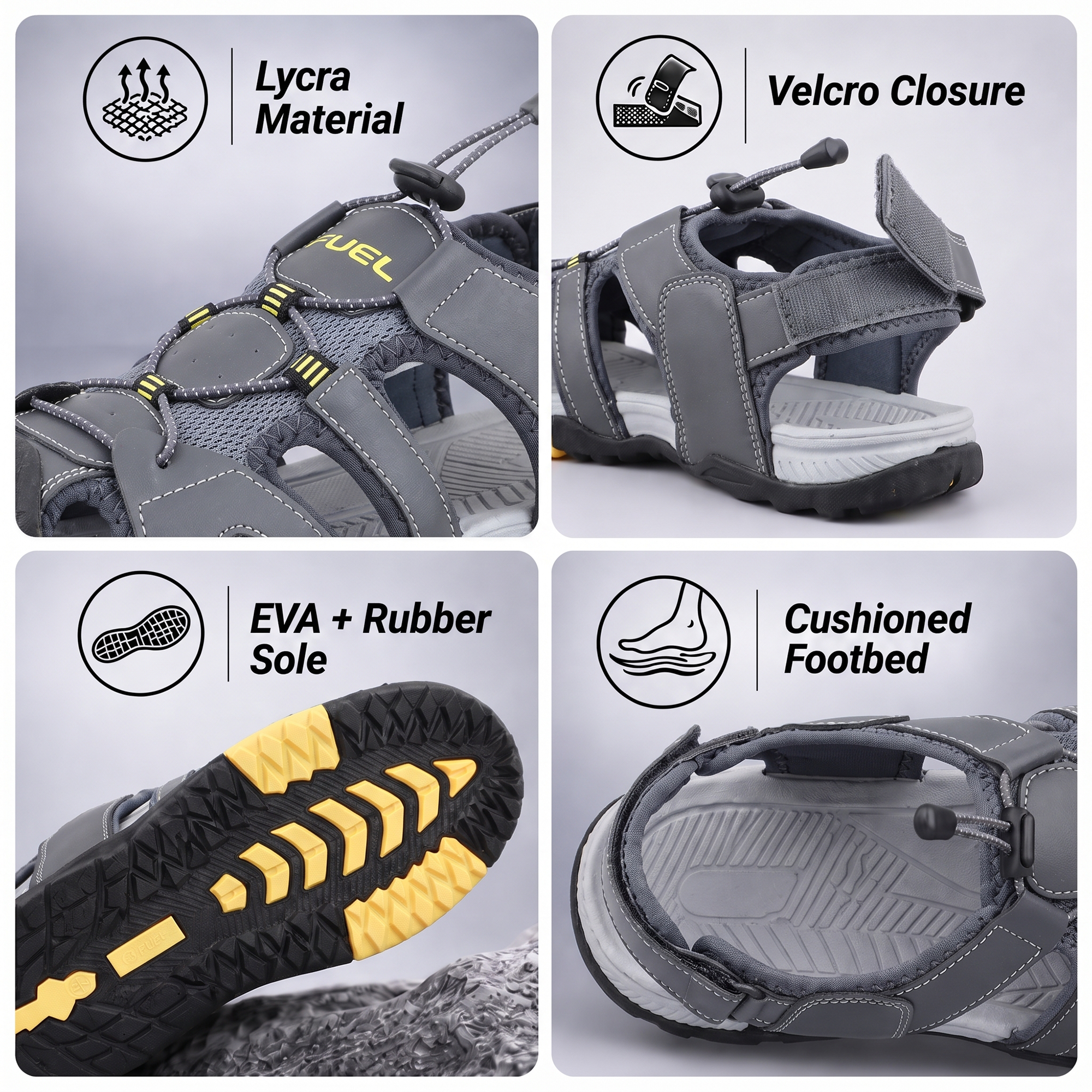 FUEL Warriors Lightweight & All-Day Comfort Sandals for Men's (Grey)
