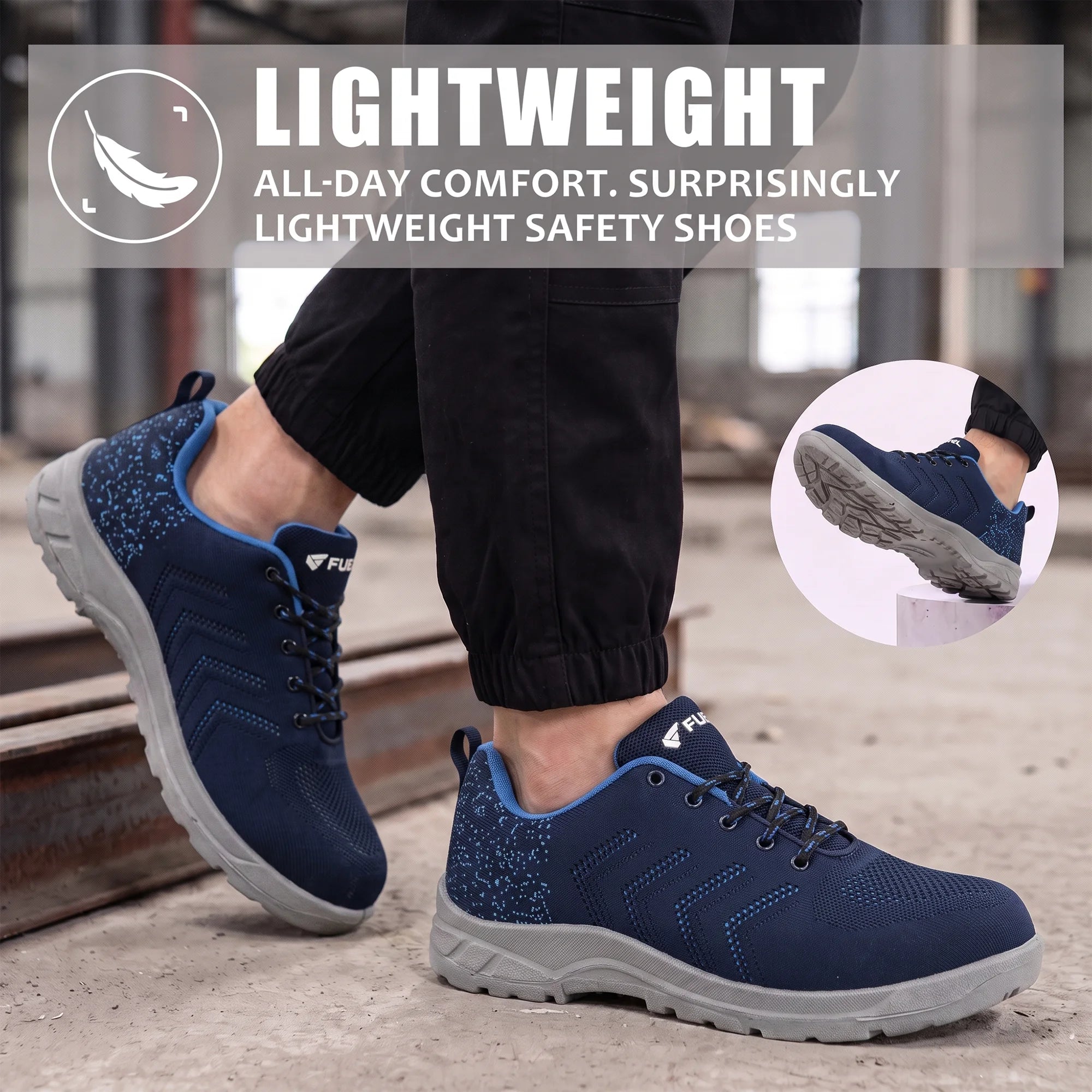 FUEL Arsenal Lightweight Safety Shoes for Men – Durable Industrial Sports Design with Strong Knitted Upper, PVC Sole, and 100J Metallic Toe Cap (UK 6–11)