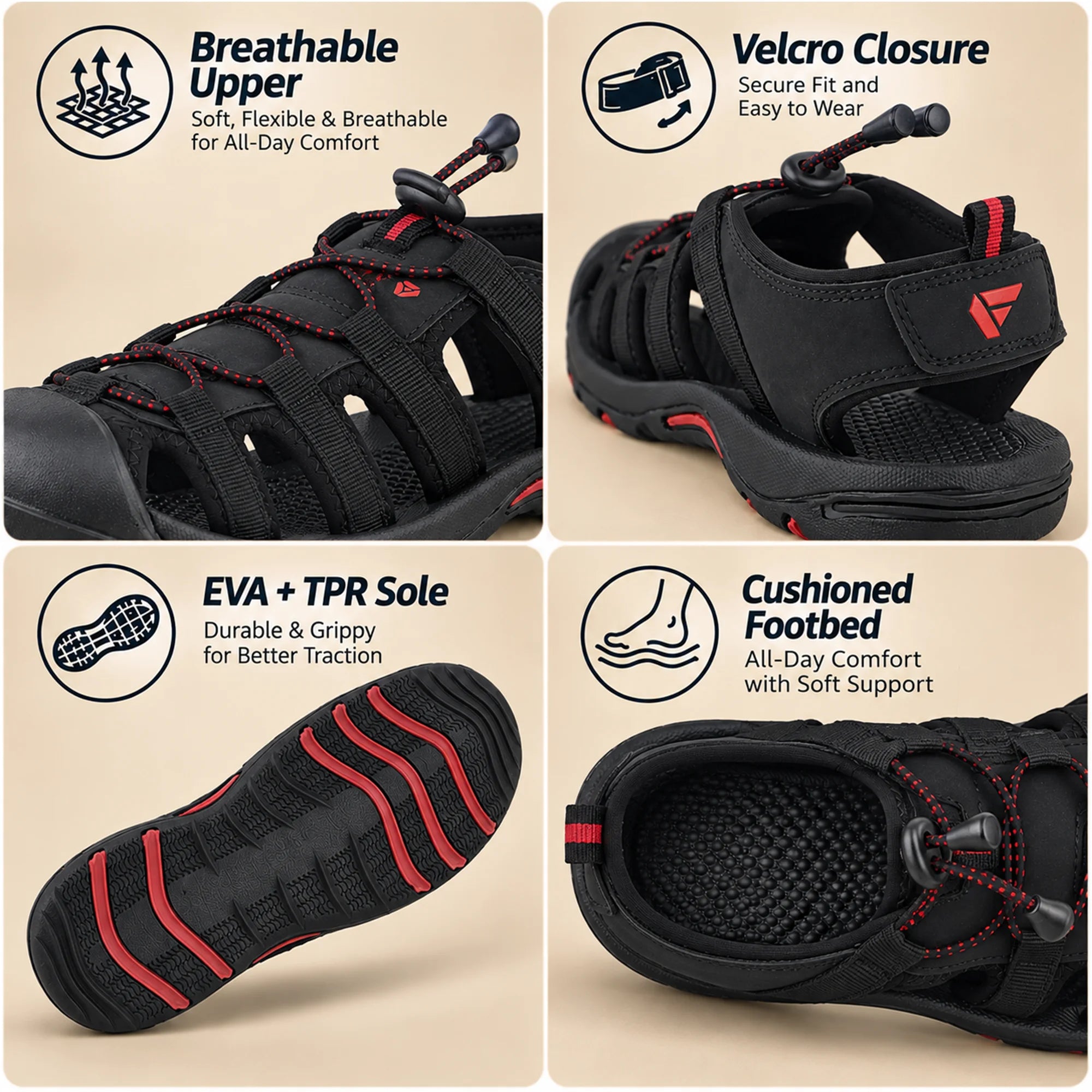 FUEL Soldier-06 Stylish Outdoor Fisherman Sandals Men (Black)