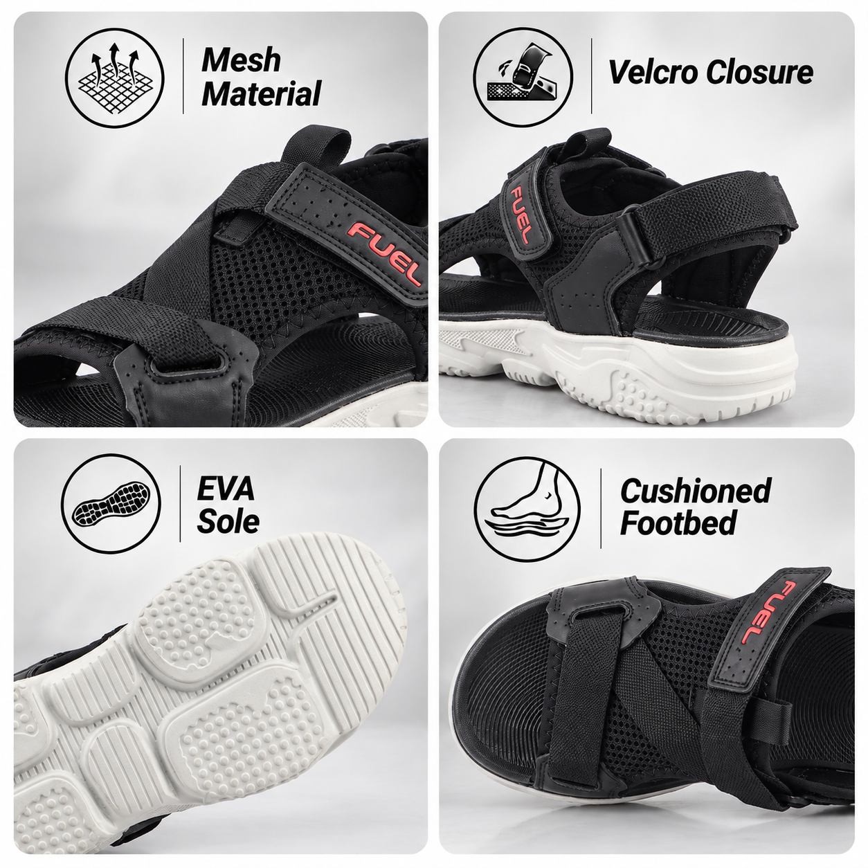 FUEL Gabbro Chunky Sports Sandals for Men (Black-White)