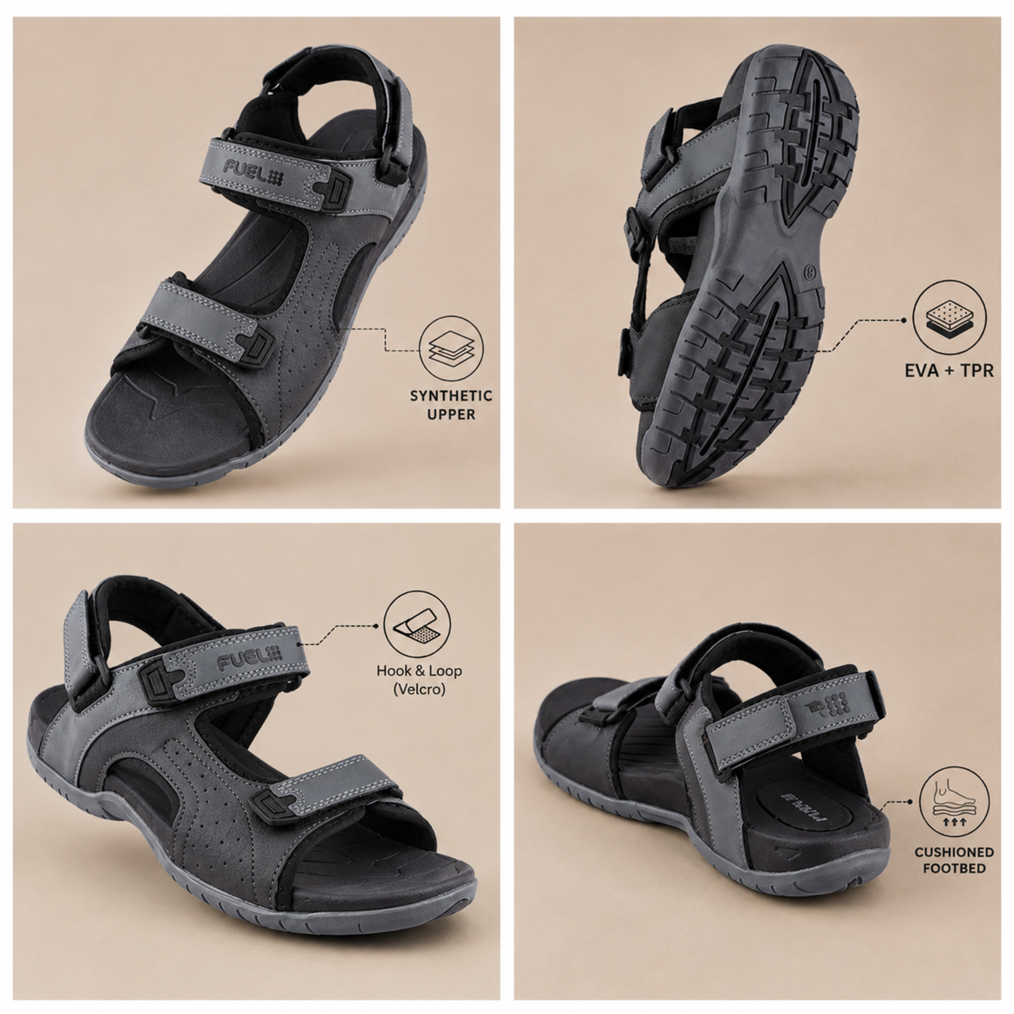 FUEL 2112-02 Men’s Outdoor Comfortable Daily Wear Sports Sandals (Black)