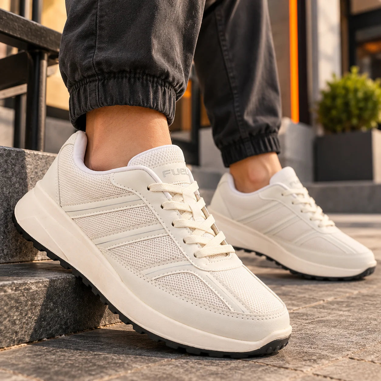 FUEL Frenzy Lightweight & Durable with Stylish Corduroy Cushioned Comfort Durable PVC Sole for Men's (White)
