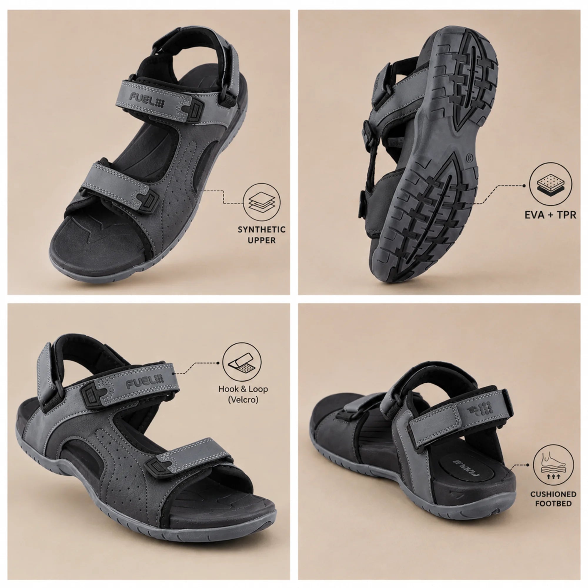 FUEL 2112-02 Men’s Outdoor Comfortable Daily Wear Sports Sandals (Black)