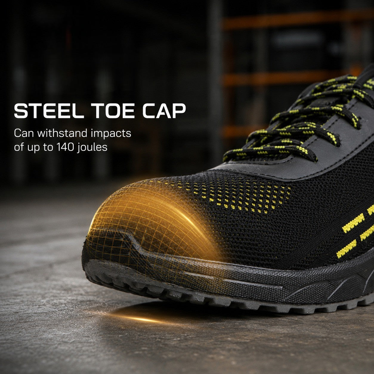 FUEL Armour 1 DD ISI Marked Strong Knitting Upper Breathable Safety Shoes for Men's Steel Toe Cap With Double Density Rubberized PVC Sole (Black)