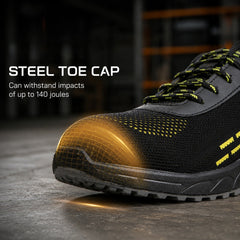 FUEL Armour 1 DD ISI Marked Strong Knitting Upper Breathable Safety Shoes for Men's Steel Toe Cap With Double Density Rubberized PVC Sole (Black)