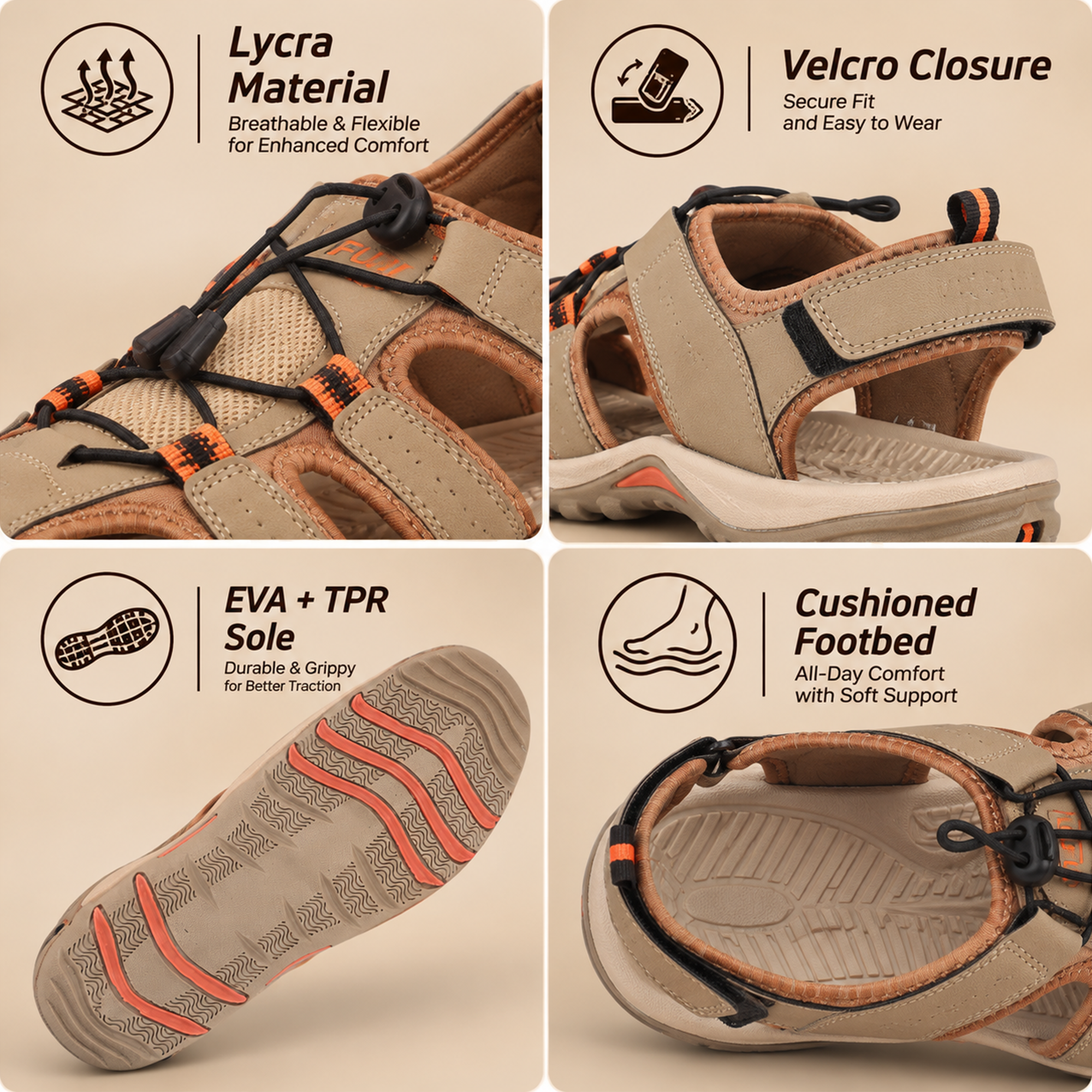 FUEL Soldier-02 Flexible Fisherman Sandals for Men (Beige)