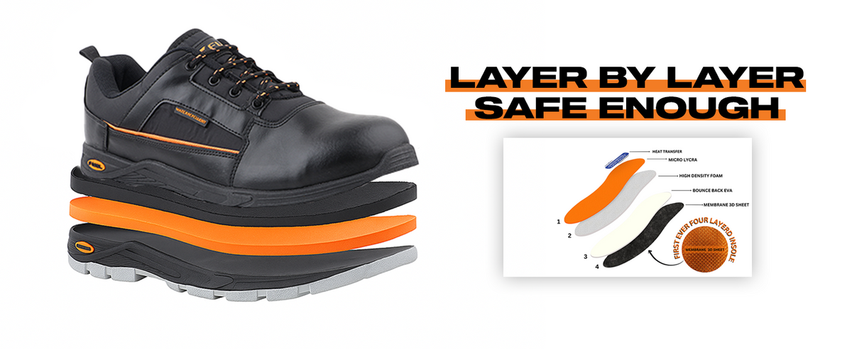 FUEL Armour 3 DD ISI Marked Synthetic Fabric Breathable Safety Shoes For Men's Steel Toe Cap With Double Density Rubberized PVC Sole (Black)