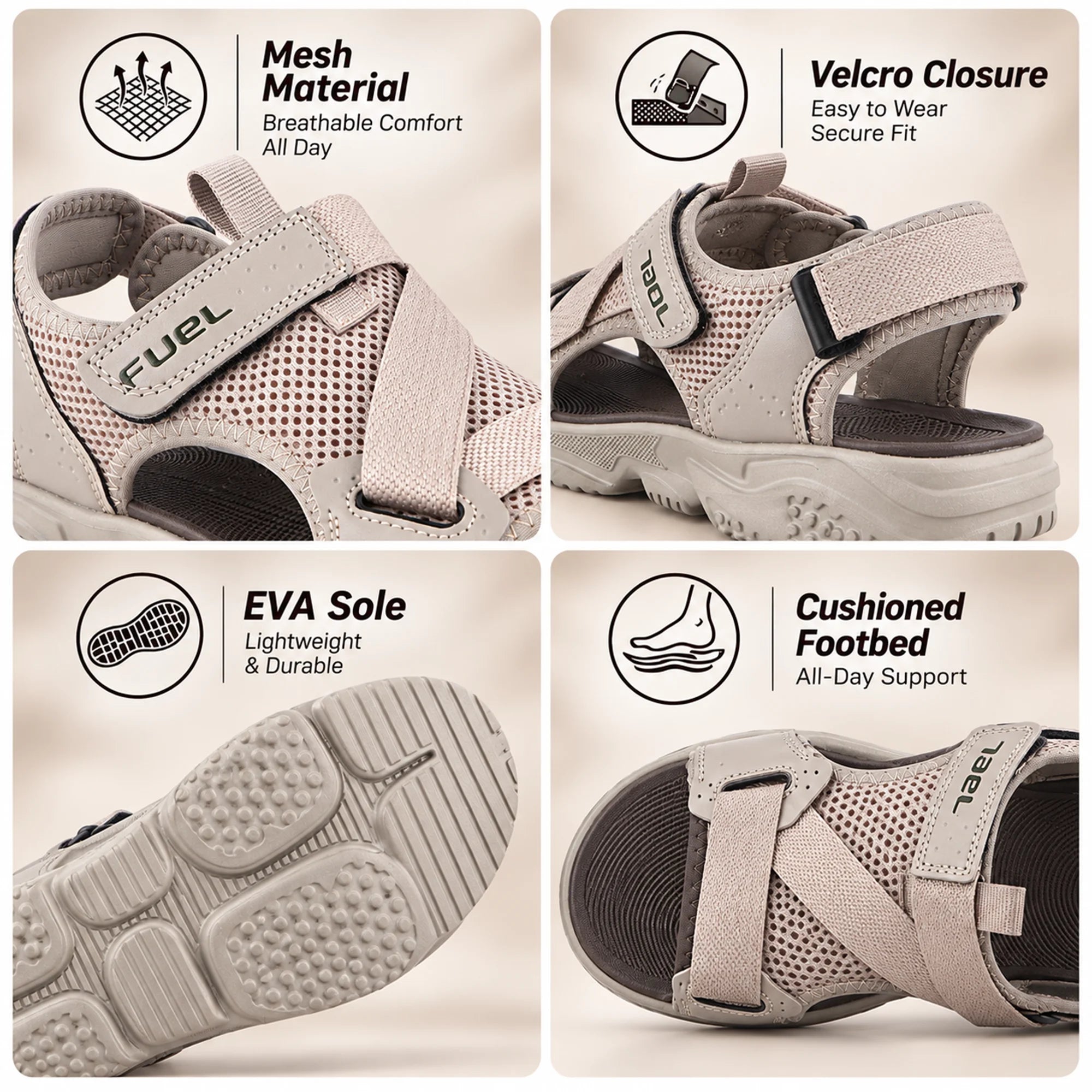 FUEL Gabbro Chunky Sports Sandals for Men (Beige)