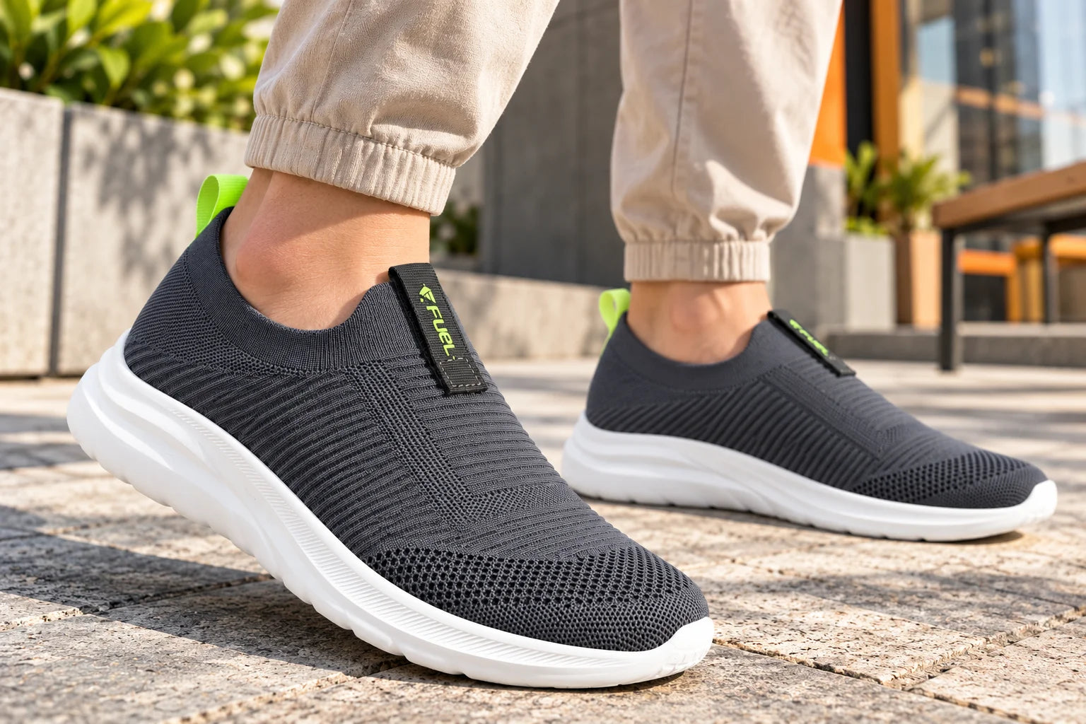 FUEL Flash-02 Soft Cushioned Insole and Breathable Knit Upper with EVA Sole & Casual Slip-On Sports Shoes for Men (Grey)