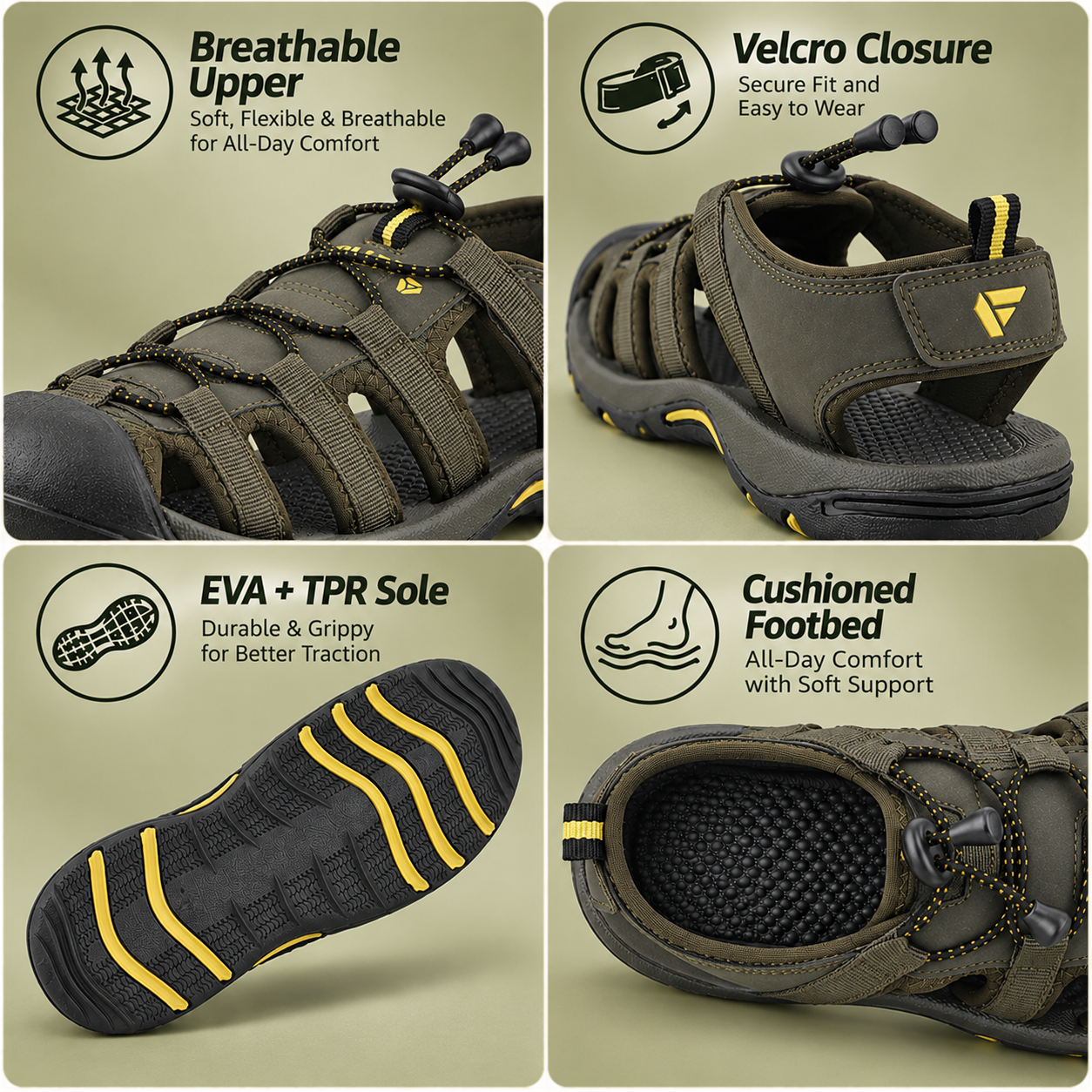 FUEL Soldier-06 Stylish Outdoor Fisherman Sandals Men (Olive)