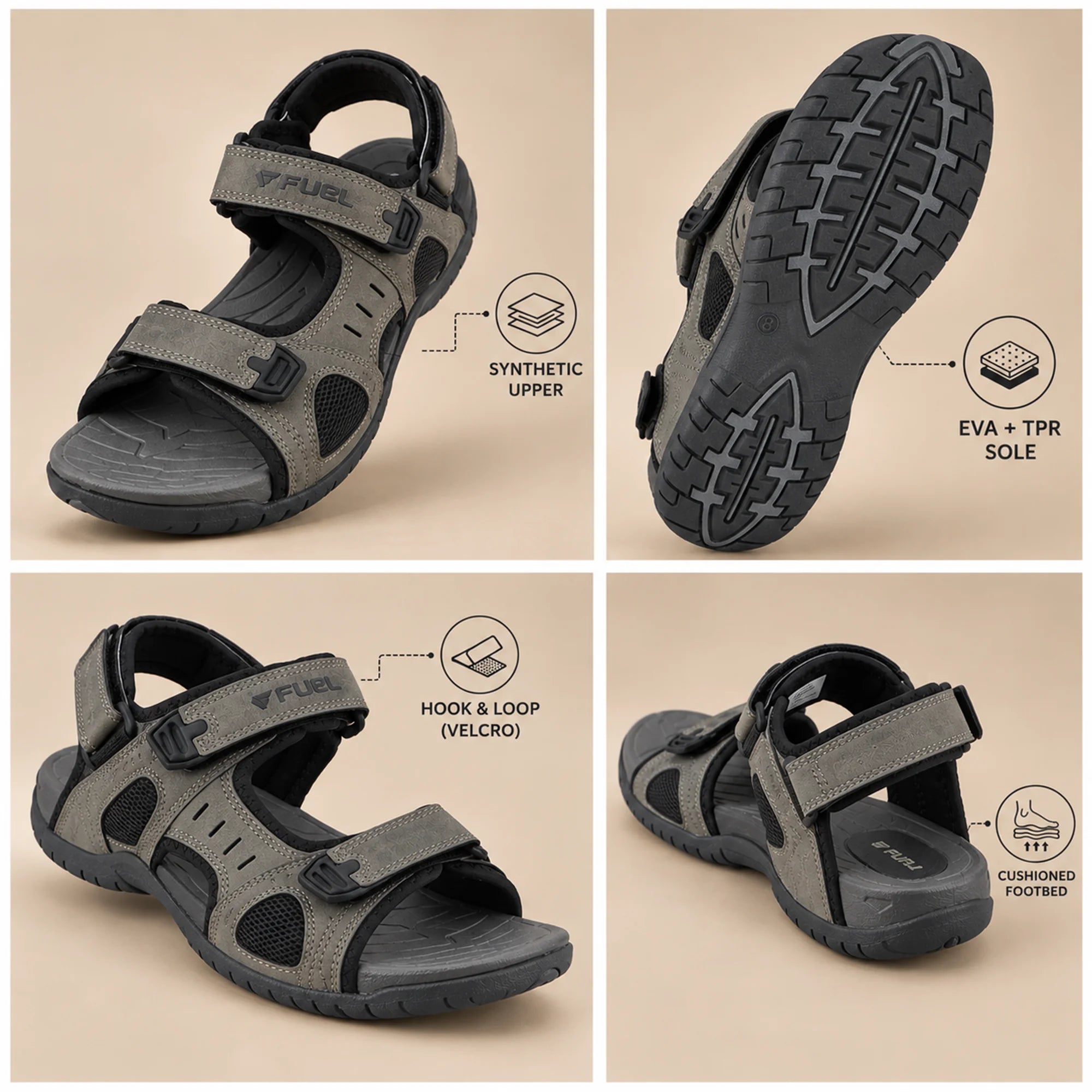 FUEL 2112-04  Casual Sports Sandal For Man (Black-Grey)