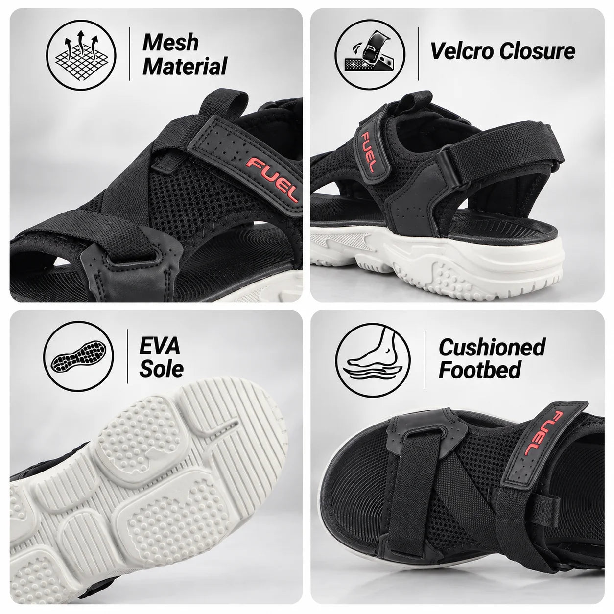 FUEL Gabbro Chunky Sports Sandals for Men (Black-White)