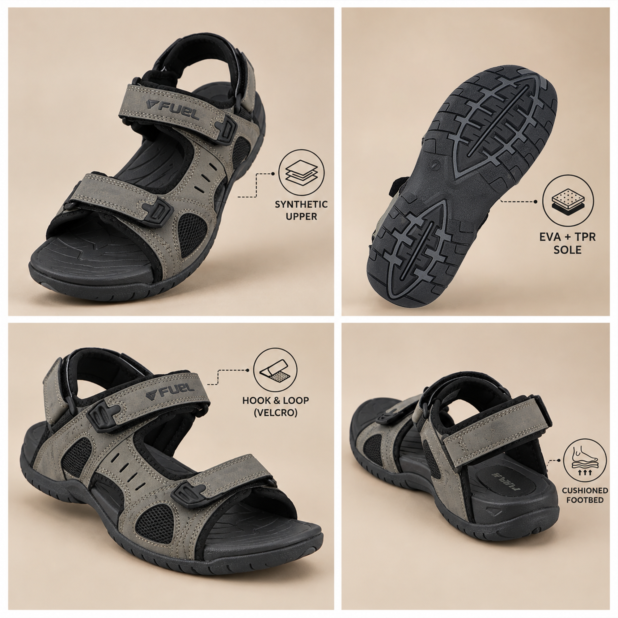FUEL 2112-04 Casual Sports Sandal For Man (Mehndi-black)
