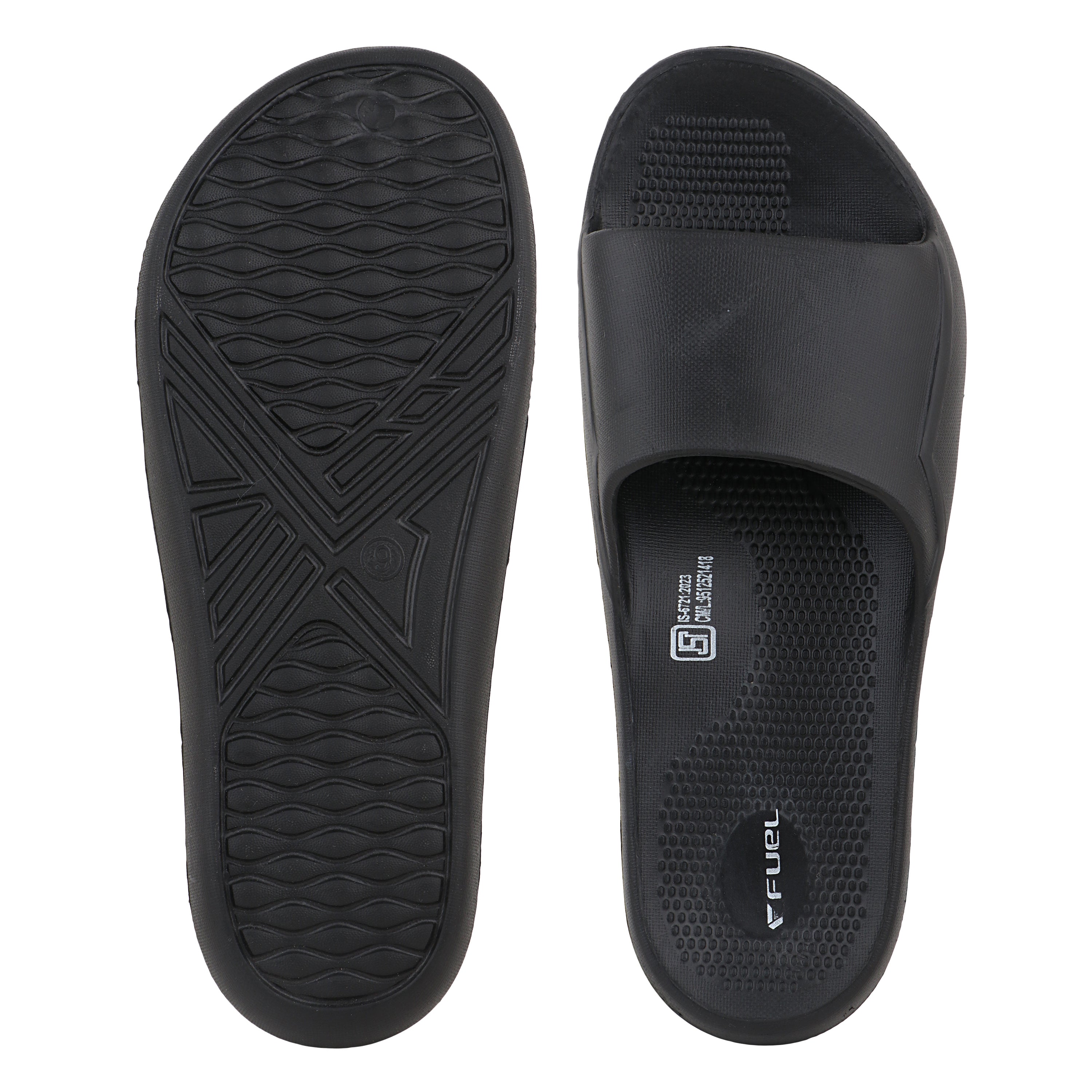 Fuel Swift Black Comfort Slides with Textured EVA Sole, Anti-Slip Slip-On Slippers