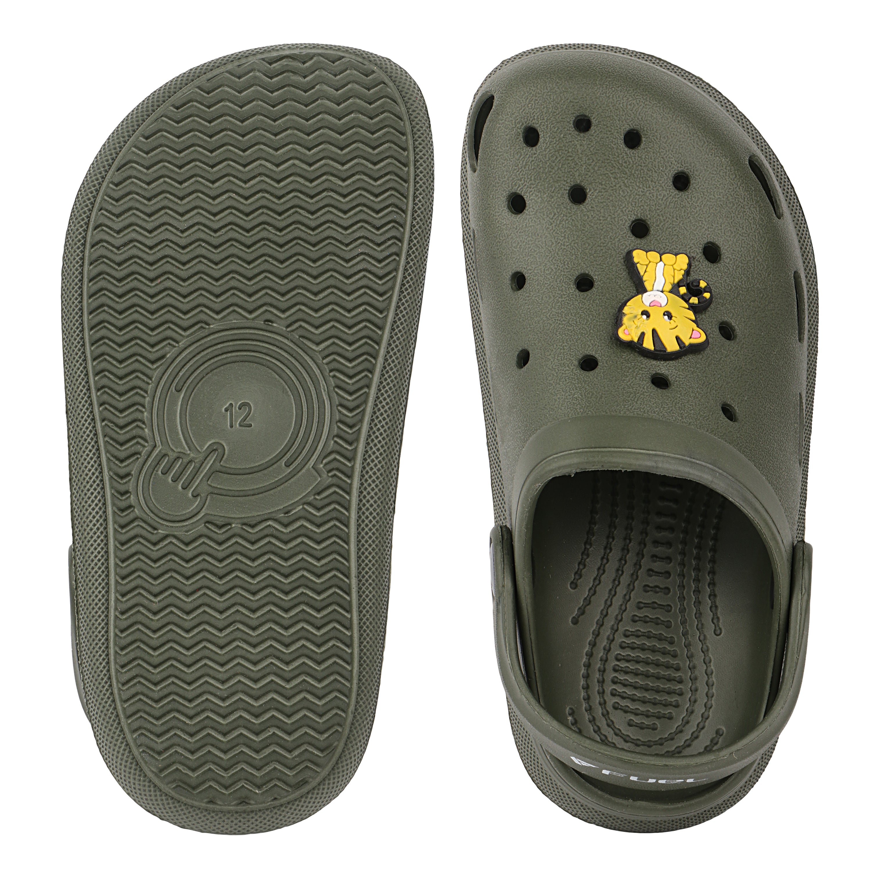 FUEL Hooper Lightweight & Comfortable Pull-On Casual Clogs with Cushioned Footbed for Kids (Olive)