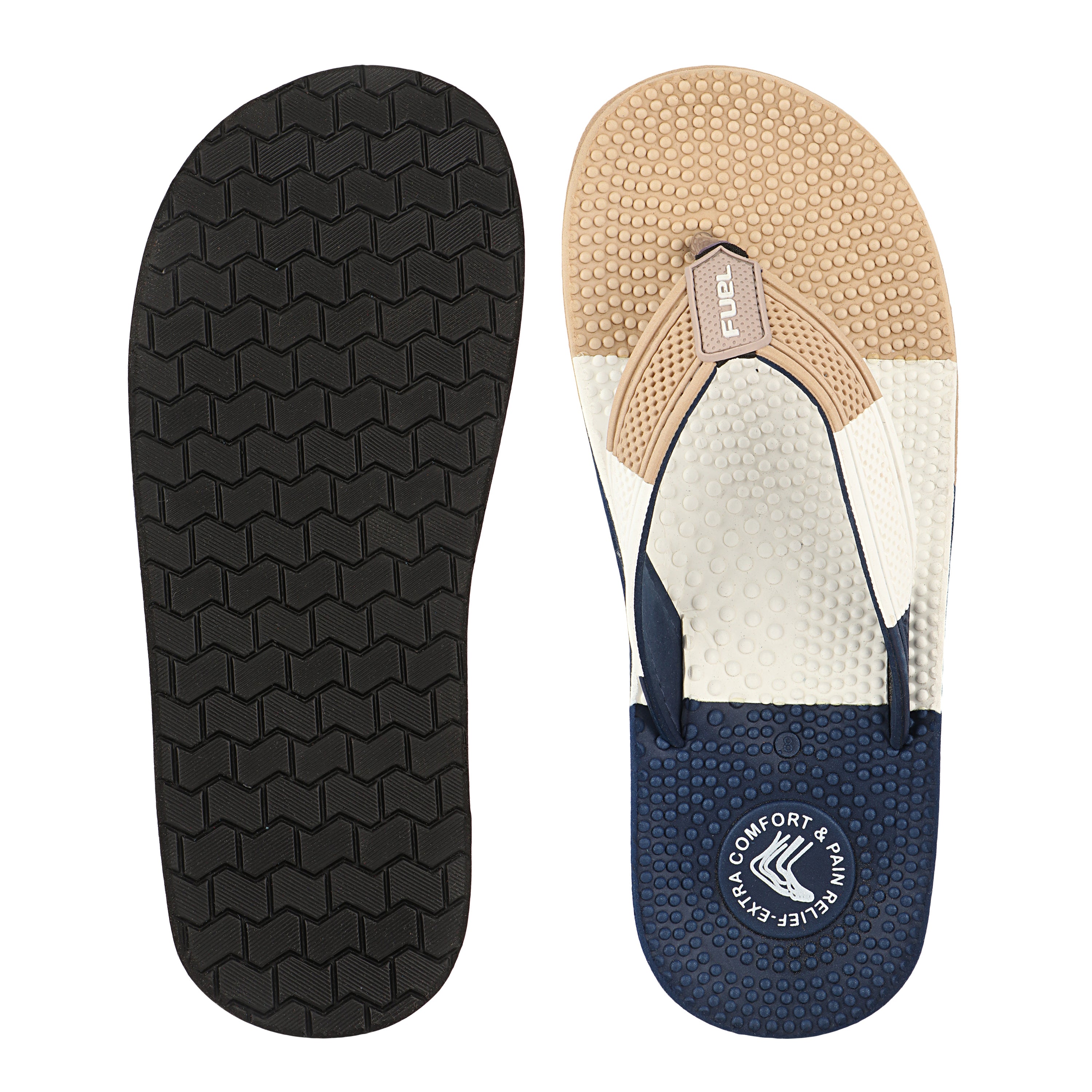 FUEL Trenzo Comfortable Slip-On Slippers with Cushioned Insole & Flexible Sole for Men's (Beige)