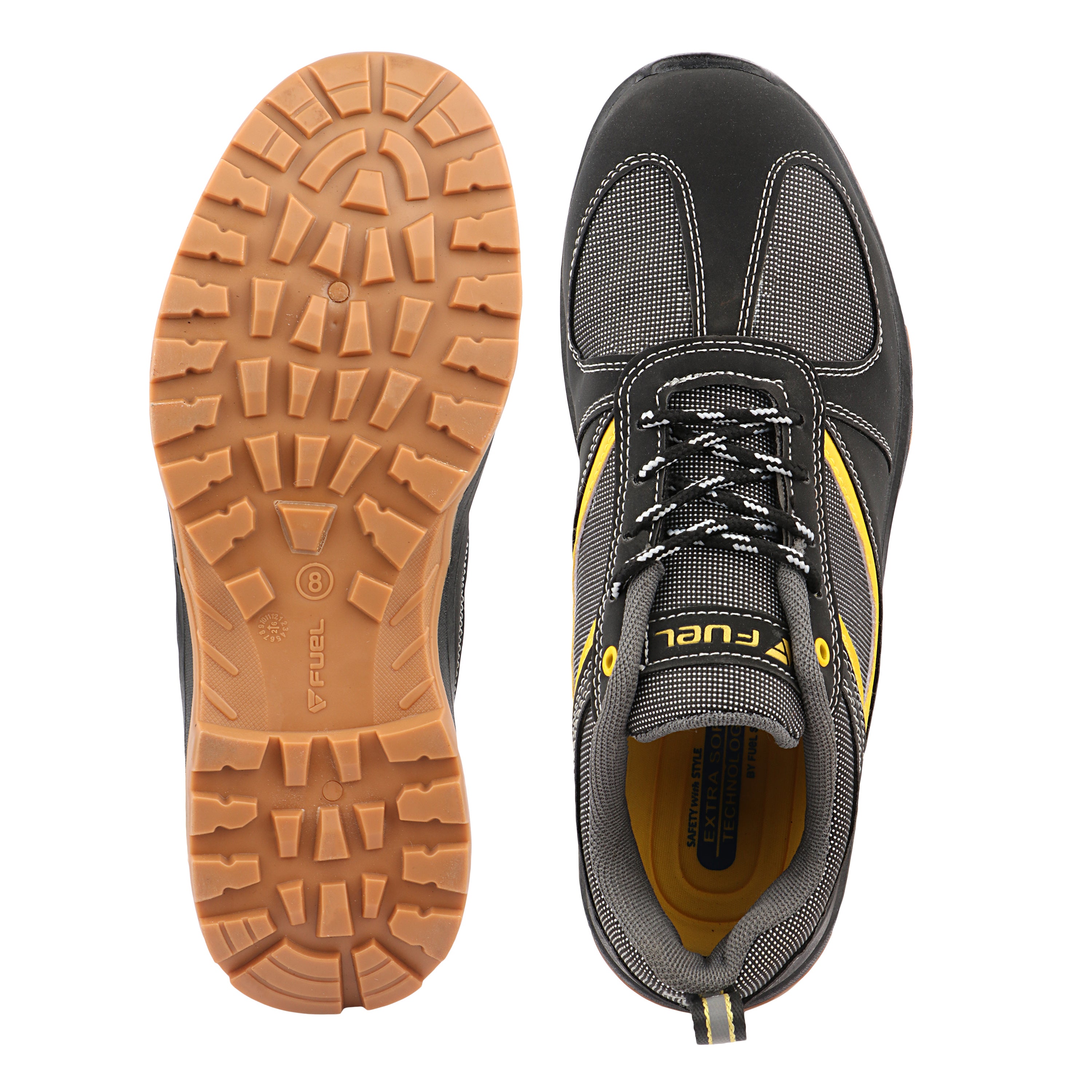 FUEL Diesel  Rexine & Mesh Upper, 200J Steel Toe Protection, Lace-Up Industrial Safety Work Shoes with Durable PVC Sole for Factory, Construction, Warehouse & Heavy-Duty Use Safety Shoes for Men's (Black)
