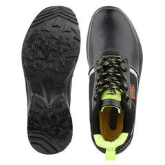 FUEL Carbon Steel Toe Safety Shoes – 100J Impact Protection, Rexine & Fabric Upper, Industrial Work Shoes (Black)