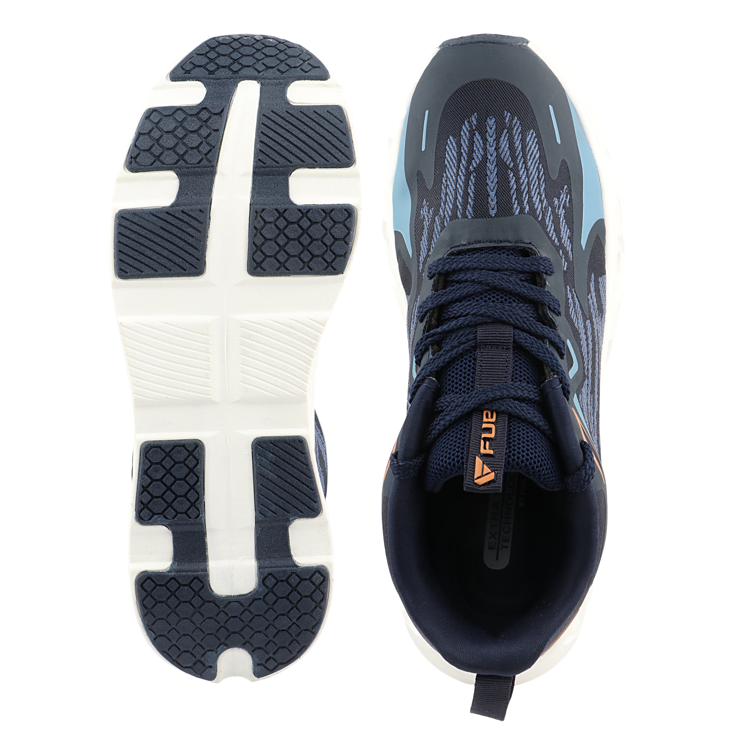 FUEL Sprintx Sports Shoes for Men – Comfortable Knitted Fabric Lace-Up Shoes with Cushioned Footbed and Lightweight EVA Sole for Walking, Travel, Workout & Everyday Wear (Navy)