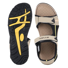 FUEL Punch-01 Sports Sandal for Men – Flexible Lycra Upper with Adjustable Velcro Closure, Cushioned Footbed & Durable Rubber + EVA Sole for Walking, Travel & Everyday Wear (Beige)
