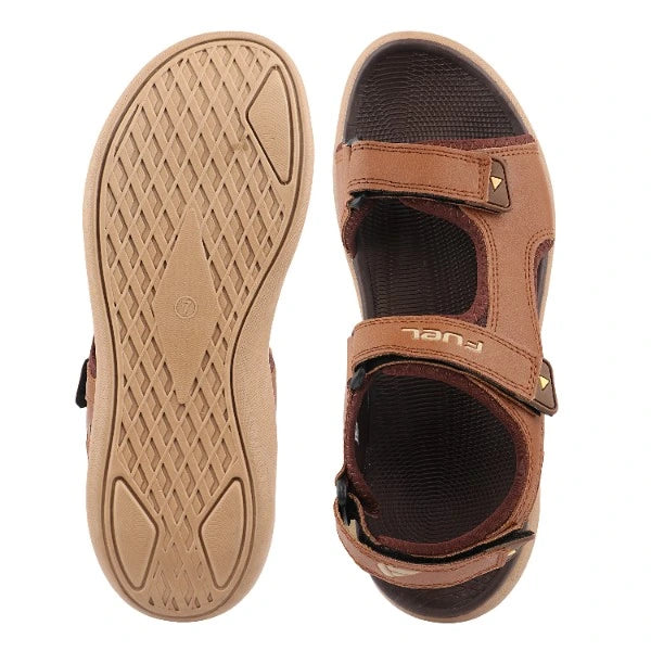FUEL Men’s XO-Power-04 Tan Beige Sandals with Lycra and Rexine Upper, Lightweight EVA Sole, Comfortable Open Toe Design, (Tan)