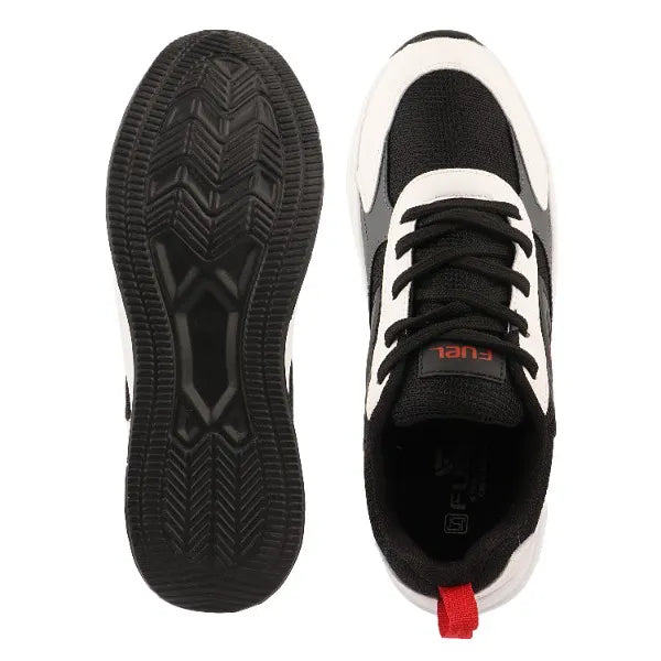 FUEL XO-Blaze Shoes for Men – Stylish & Lightweight Lycra Upper Shoes with Comfortable EVA Insole and Durable Sole for Everyday Casual Wear, (Black, White)
