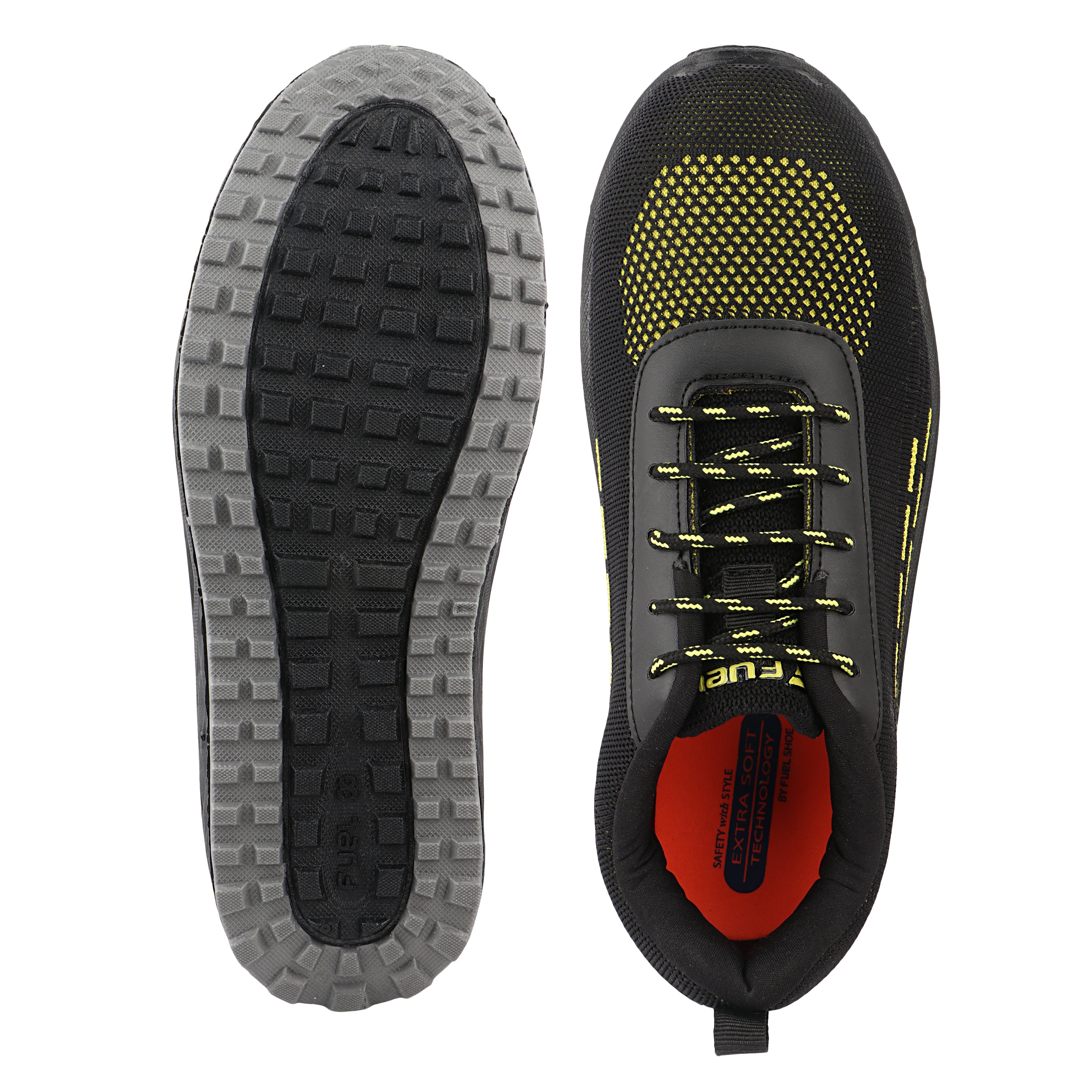 FUEL Armour 1 DD ISI Marked Strong Knitting Upper Breathable Safety Shoes for Men's Steel Toe Cap With Double Density Rubberized PVC Sole (Black)