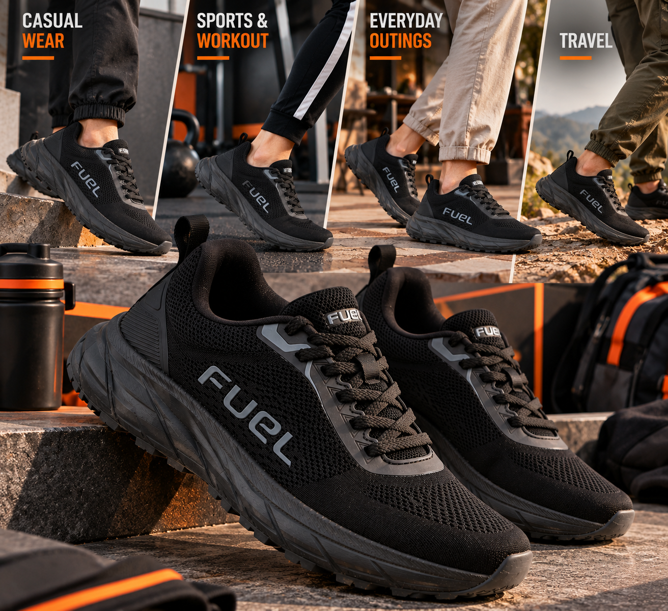 FUEL Phantom Running & Walking with Cushioned Comfort and Durable Sole for Men's (Black)
