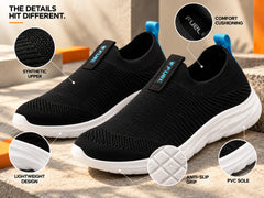 FUEL Flash-02 Soft Cushioned Insole and Breathable Knit Upper with EVA Sole & Casual Slip-On Sports Shoes for Men (Black)