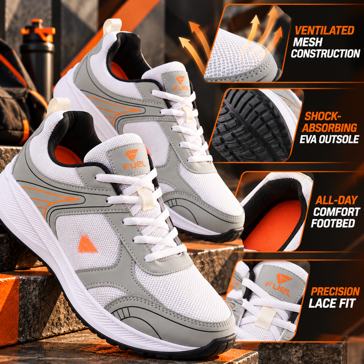 FUEL Carter Athletic Casual & Affordable Anti-Skid Sports Shoes for Men's (White)